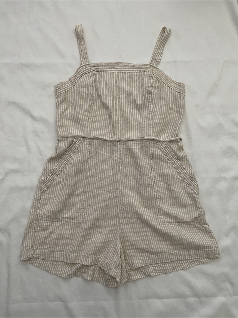 Old Navy Cream Striped Linen-Blend Romper